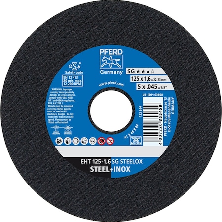 Pferd 5" x .045" Cut-Off Wheel, 7/8" A.H. SG STEELOX - Type 1 63608